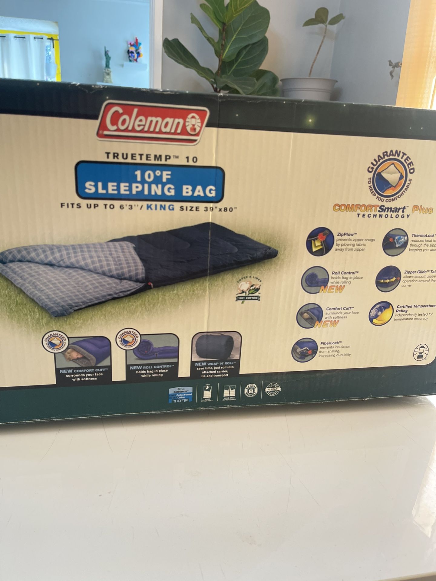 Coleman Truetemp 10 Degree F Sleeping Bag, King Size, Fits Up To 6’3” New