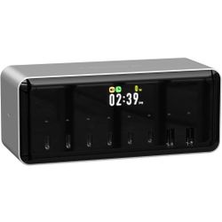 LIMETA MDSS2 8-Port 200W Desktop USB C Charger Multi-Function Fast Charging Station Bedside USB-A Charger with Alarm Clock Smart Timed Charging