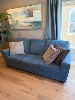 Blue Fabric 3-Seat memory foam Queen Sleeper Sofa