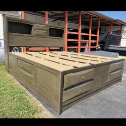 King bed frame with bottom drawers