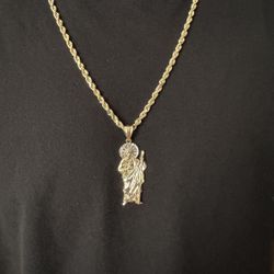 14K Solid Diamond Cut Rope Chain + San Judas Pendant