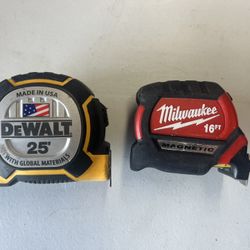 Milwaukee And Dewalt Tape Measures 
