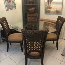 Glass dining room table with chair
