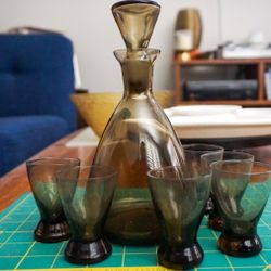 Mid Century Danish Decanter 6 Liquor Glasses