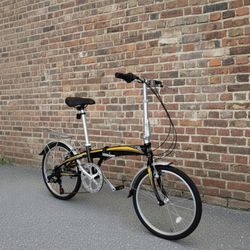 NEW 2025 KHS LATTE 20 INCH BLACK YELLOW GEARED 7 SPEED FOLDING BIKE