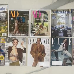 10 Magazines: ELLE, BAZAAR, GQ, Southern Living, First, Architectural Digest, Dance, Wine Spectator. NEW. Recent issues. $5 for ALL.