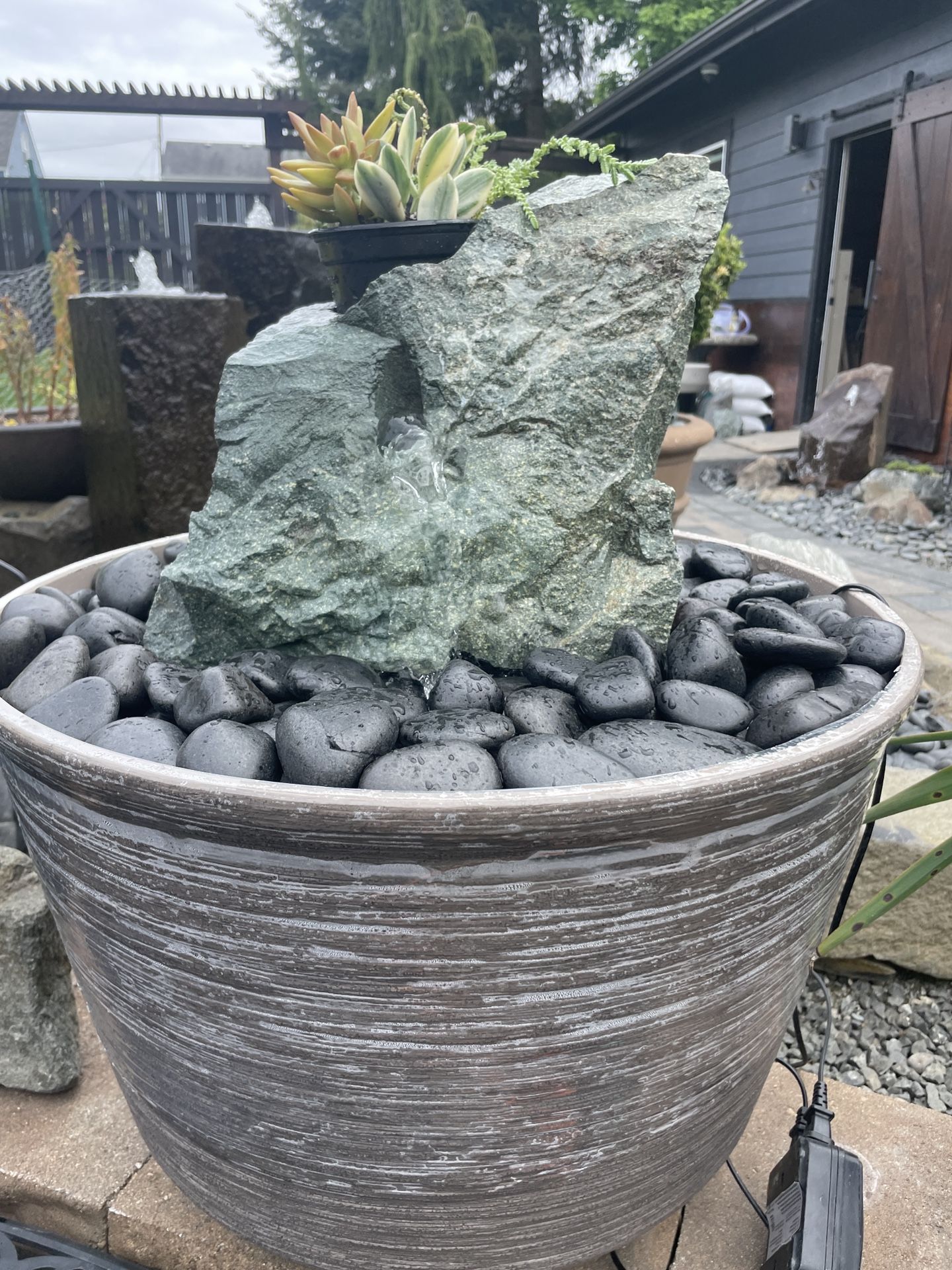 Beautiful 30” Natural Granite Fire & Water Fountain Complete Package + Planter Option