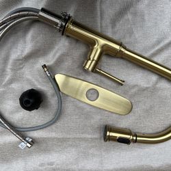 Brushed Gold Kitchen Faucet with Pull Down Sprayer, Lava Odoro Single Handle Gold Kitchen Sink Faucet, Brushed Brass Faucet for Kitchen Sink