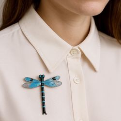 Vintage 1980s Enamel Dragonfly Brooch Blue & Black, 1.5x2”