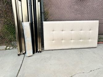 King Size Bed Frame Cream Tufted Upholstered Headboard with Metal Frame