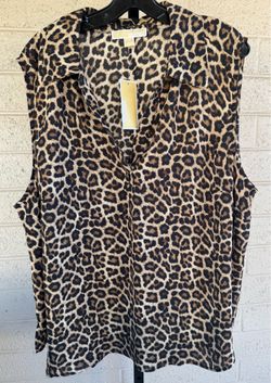 New NWT Michael Kors Leopard Print Sleeveless Shirt Top 3X MSRP $98
