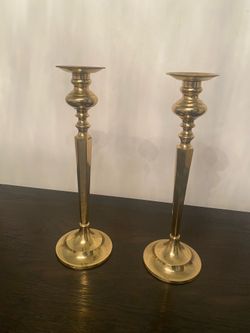 Pair of Vintage Lacquered Brass Candlesticks by Century, 15" Tall