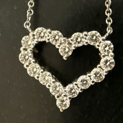 Tiffany Very Rare Limited Edition Diamond Heart Pendant On Diamond By The Yard Chain With Box And Papers 16”