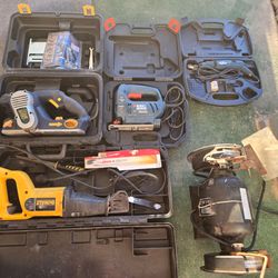 Tools, planer, saw, bench grinder, Dremel, with cases