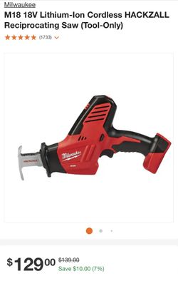 Milwaukee M18 Hackzall Reciprocating Saw (tool Only)