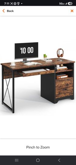 48 in. Rectangular Rustic Brown Reversible Office Desk with Drawer and Pull-Out Shelf, Writing Desk with Keyboard Tray