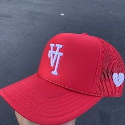 Upside down red LA snapback