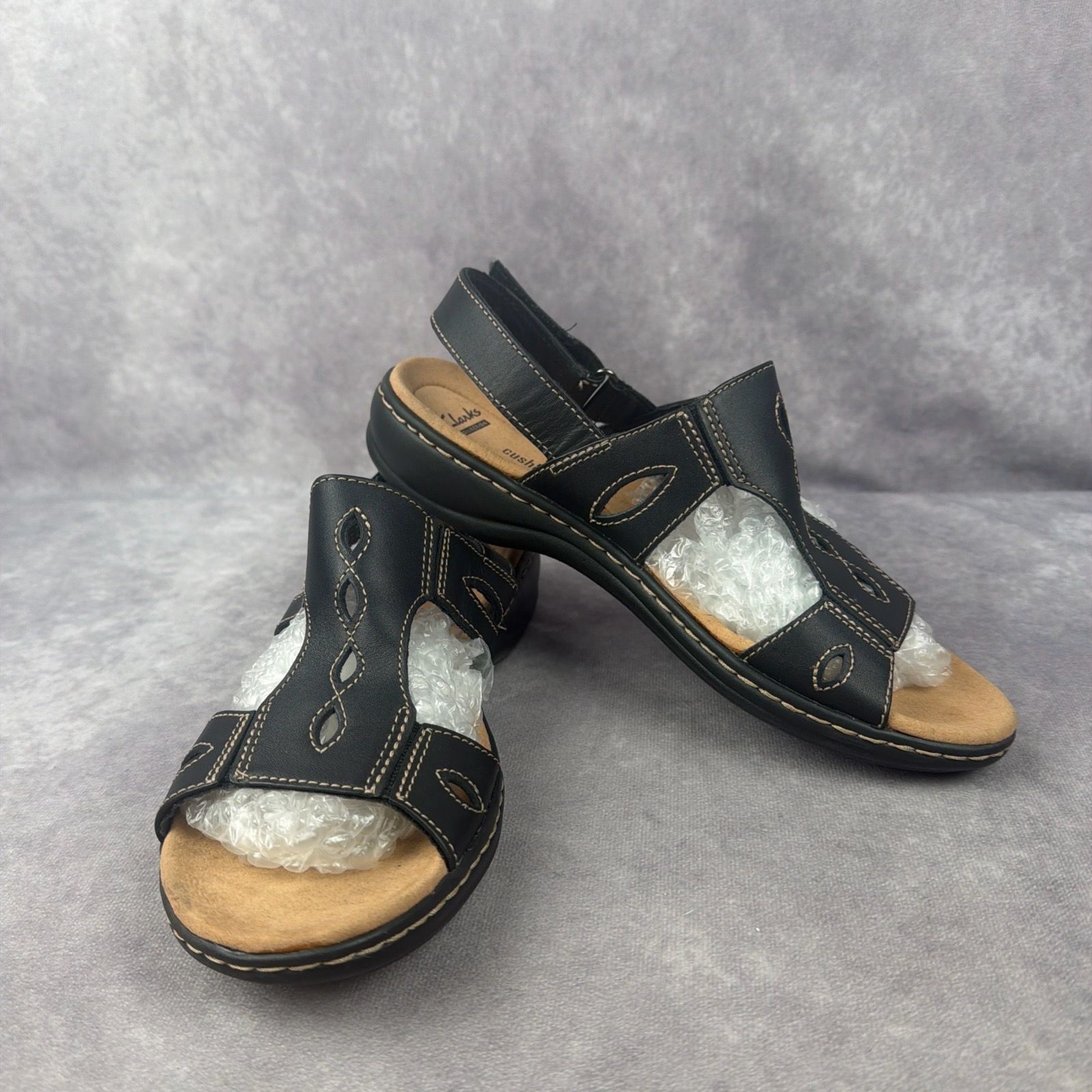 Clarks Collection Cushion Soft Black Slingback Sandals Womens 9 Comfort Walking