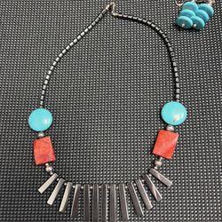 Hermatite necklace Turquoise Stones  & Earrings 