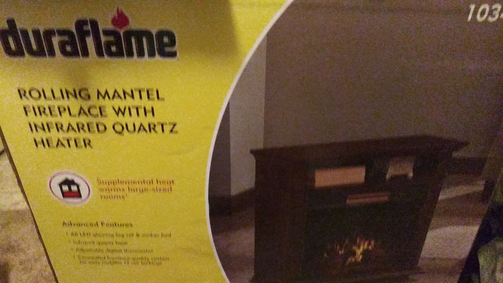 Duraflame rolling mantel fireplace with infrared quartz heater