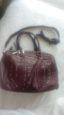 Burgundy purse tote with metal trim detail new
