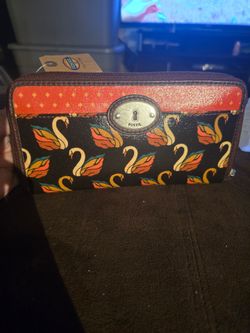 Fossil Zip-Around Wallet Swan Print