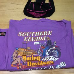 Vintage Womens T Shirts 👚 Harley Davidson Size XL Purple Pink Shirt And Bandana