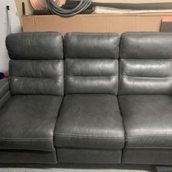 Gray Leather Recliner Sofa 