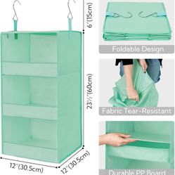 3-Shelf Collapsible Hanging Closet Clothes Storage Organizer w/ Drawers (Mint Green)
