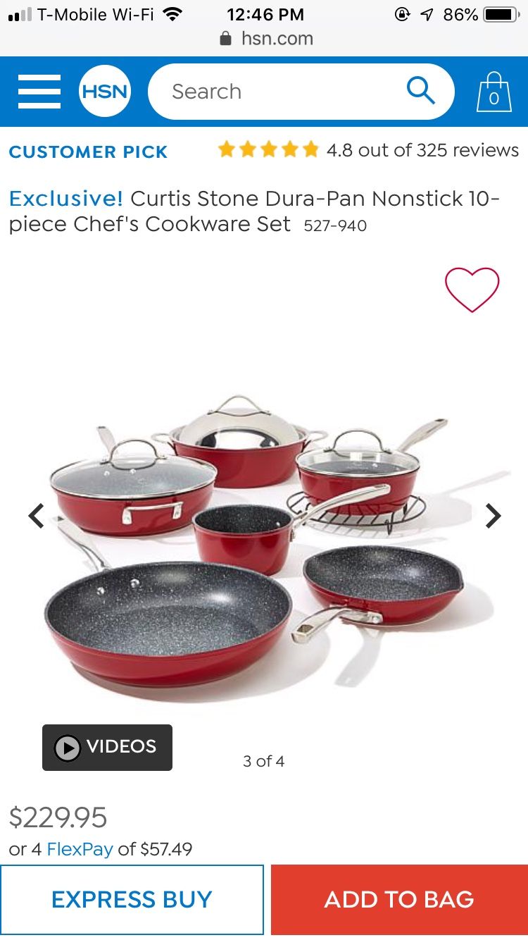 Curtis Stone Dura-Pan Nonstick 10-piece Chef's Cookware Set - New in box - Color Red