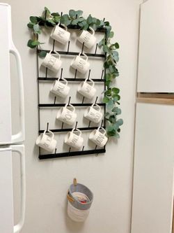 Large Wall Mounted Coffee Mug Rack – 27 Cup Holder – Black Metal – Already Assembled
