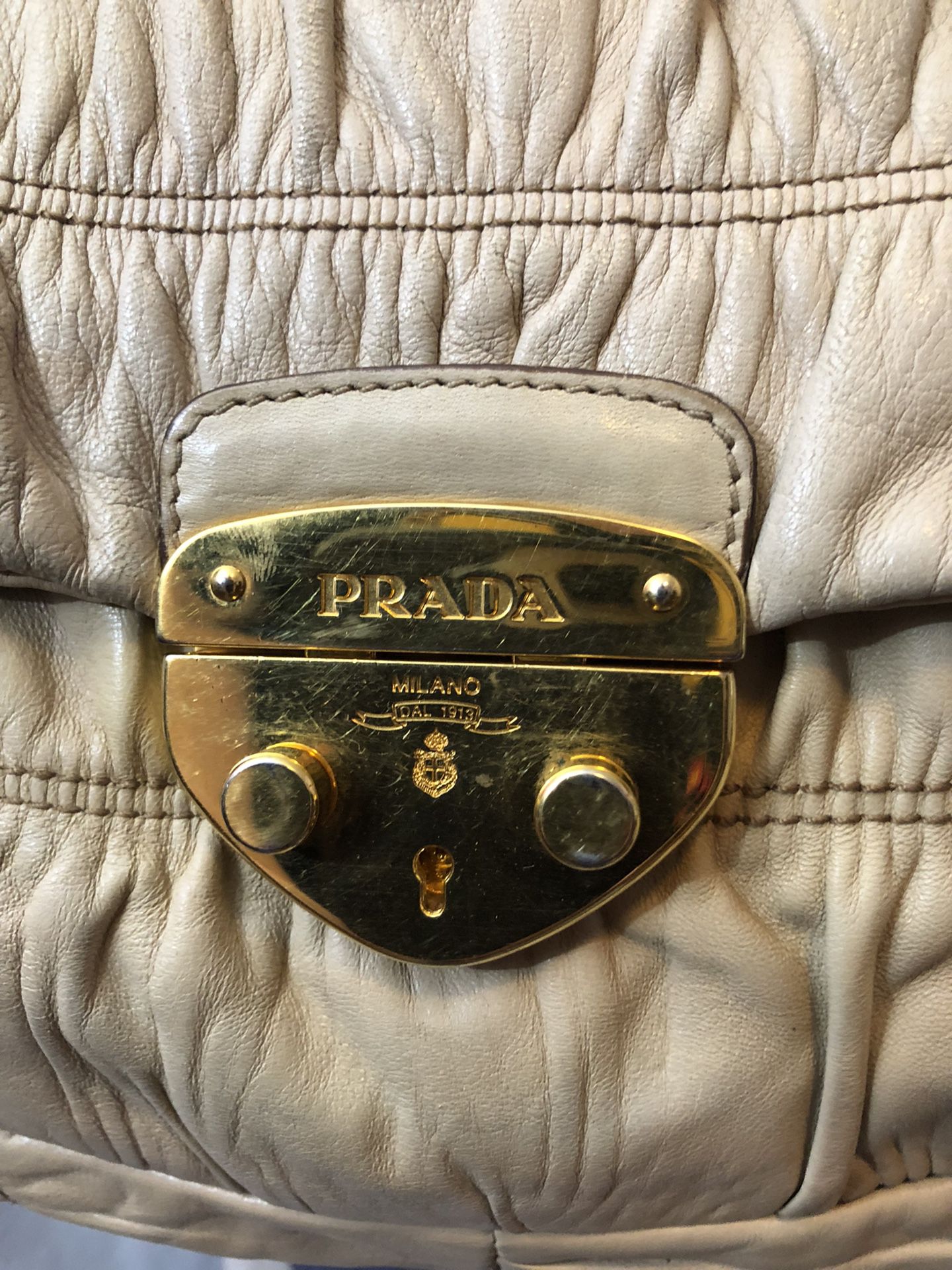 Auth Prada Ruched Gaufre Leather Bag 
