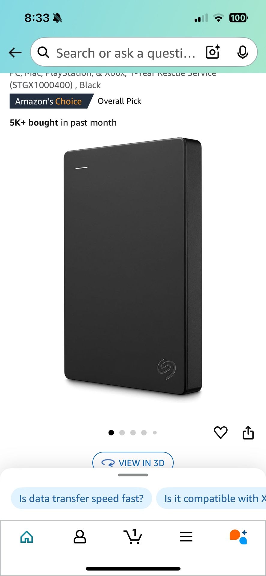Seagate External HDD 1TB