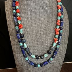 Handmade Lapis Lazuli And Orange Coral Necklace 