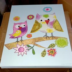 Excellent condition Owl Canvas  Painting  by Ellen Crimi Trent.