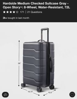 🆕 26” Hardside Medium Checked Suitcase Gray-Open Story *Water Resistant Travel Luggage Suitcase Bag 🧳 
