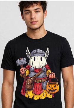 Black Halloween Ghost Viking Graphic T-Shirt