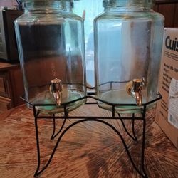 Party Duo Twin 1 Gallon Glass Beverage Dispenser with Wire Stand