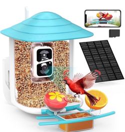Bird Feeder with Camera 2K Live Stream 160°View with Solar Panel 32GB Card 4-in-1 Perch, Auto Notify AI Identify 10000+ Bird Watching Camera 2.4G WiFi