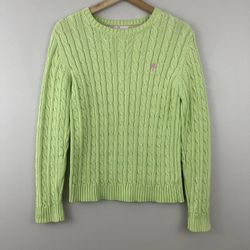LILLY PULITZER Vintage Lime Green Cable Knit Palm Tree Crewneck Sweater