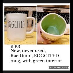New, Rae Dunn, Eggcited, Green Interior Mug...
