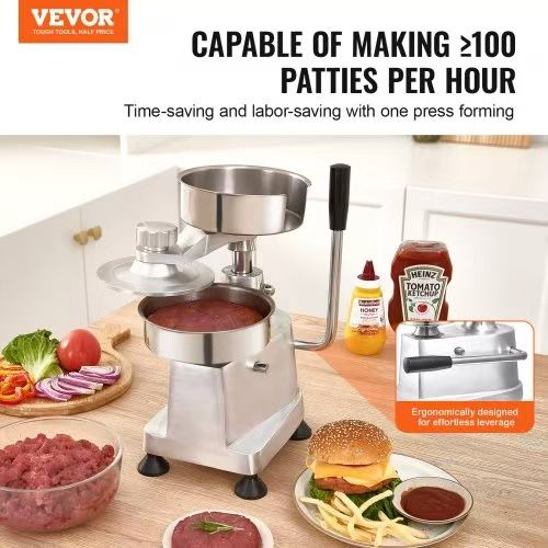 Commercial Burger Patty Maker, Hamburger Beef Patty Maker with 3 Convertible Mold(4/5/6-inch), Heavy Duty Stainless Steel Burger Press Machine, Meat F