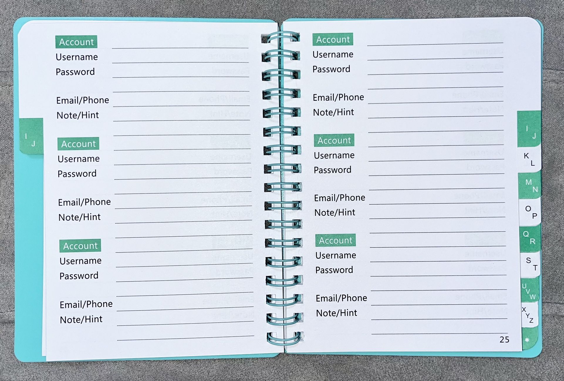 Spiraled Password Notebook w/ Alphabetical Tabs - NEW FROM NON-SMOKING HOME
