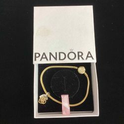 14k Gold Plated Pandora Moments Sparkling Crown O Snake Chain Bracelet 