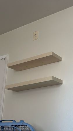 Set of 2 Light Wood Floating Wall Shelves