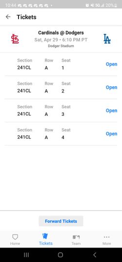 4 Dodger tickets Tonight's bobblehead day game