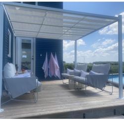 Hampton Bay Stillman 9.8 ft. x 9.8 ft. White Metal Pergola