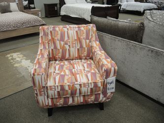Geometric Print Accent Chair - Orange, Coral, Mauve And Cream Multicolor | Armchair