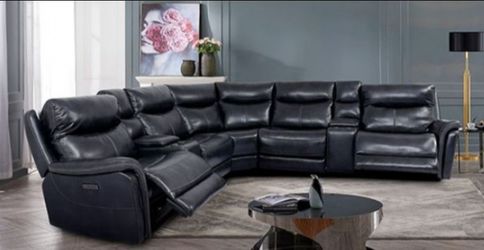 Brand New Navy Blue Top Grain Leather Power Reclining Sectional Sofa