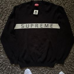 Supreme Logo Stripe Pique Crewneck